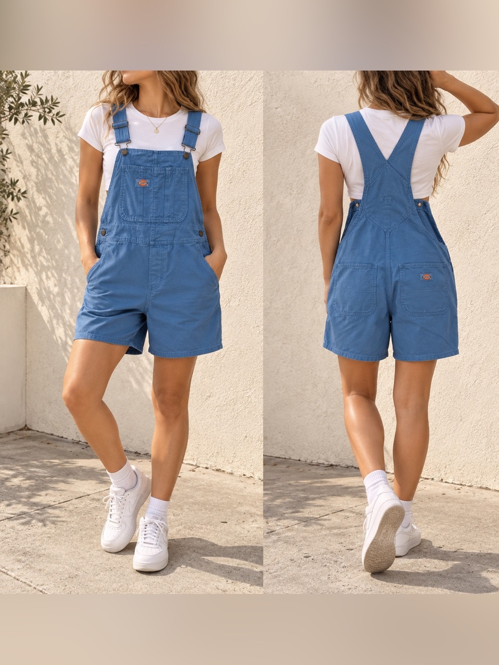 Dickies Women’s Blue Cotton Short Overalls Romper Size Medium